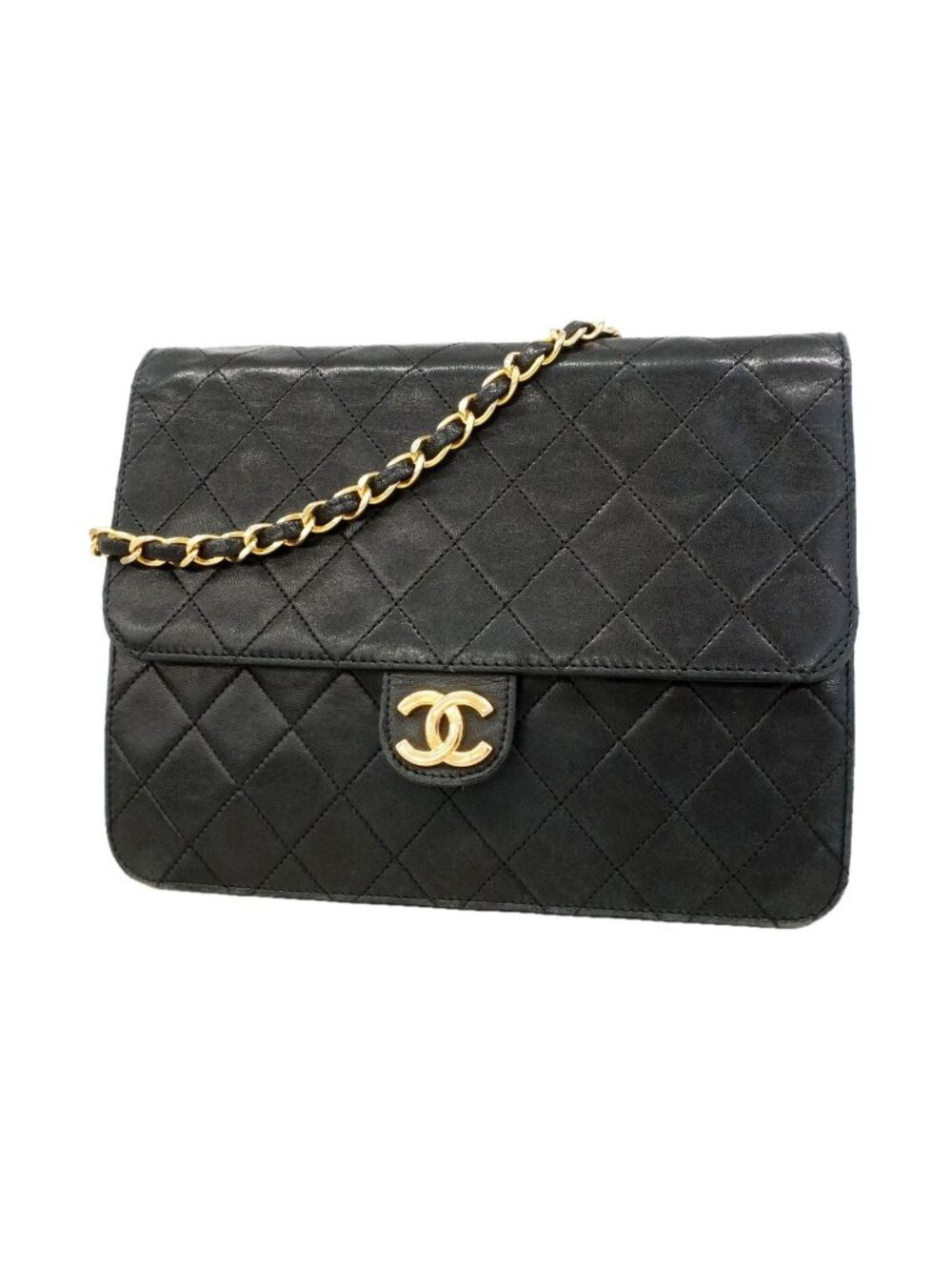 Chanel Shoulder Bag Quilted Lambskin Black Gold